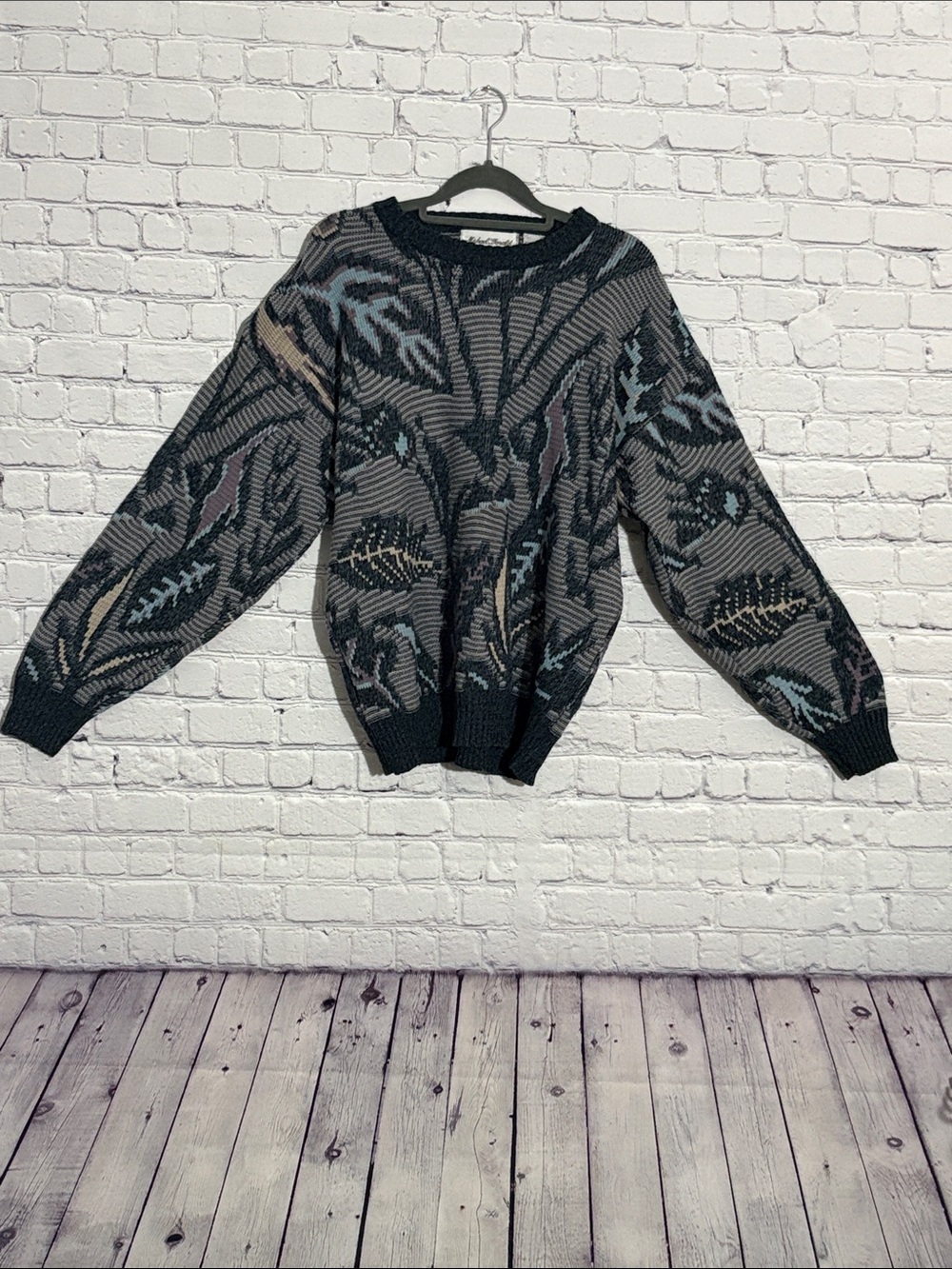 Men's Crewneck Sweater in Charcoal with Subtle Pattern